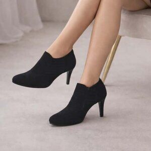 Salvatore Ferragamo Womens Suede Leather Zip High Heels Booties Shoes Black Sz 7